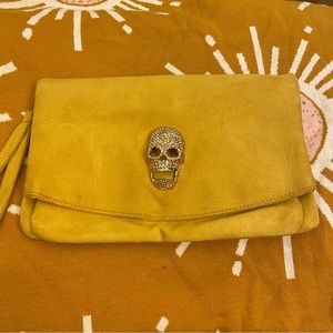 Unique Yellow Clutch with Golden Skull